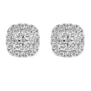 Small 3D Cube White Gold 925 Sterling Silver Square Cluster Stud Earrings